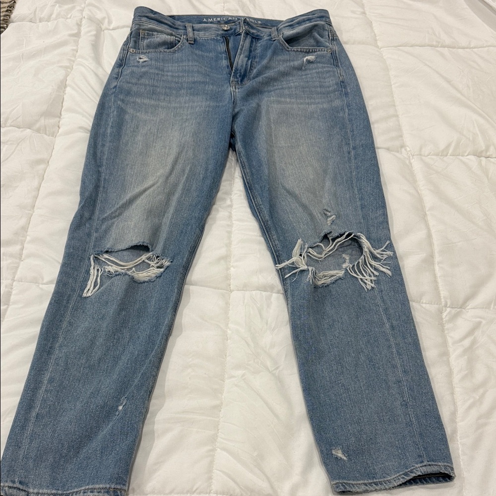 American Eagle Outfitters Light Blue Ripped Mom Jeans